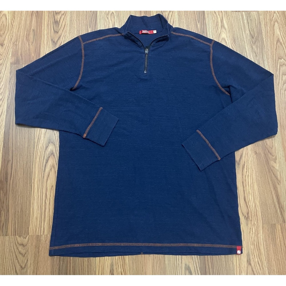 Agave Quarter Zip Pullover Mens Large Watsonville Made USA Knit Blue